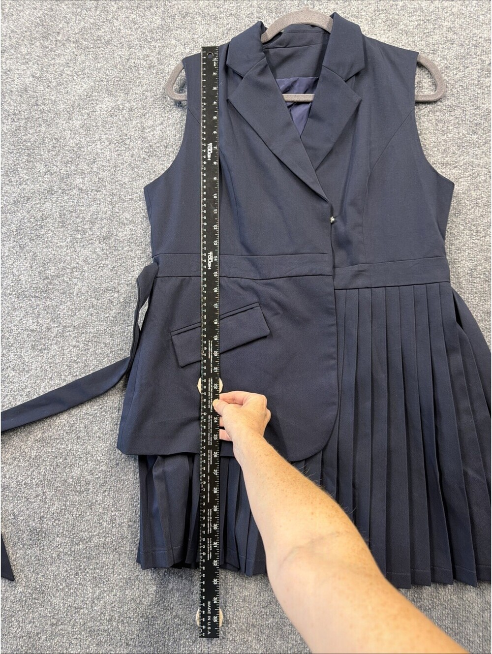 NWT  Commense  Navy Blue Belted Pleated Sleeveless Blazer Mini Dress Sz L - Picture 13 of 13